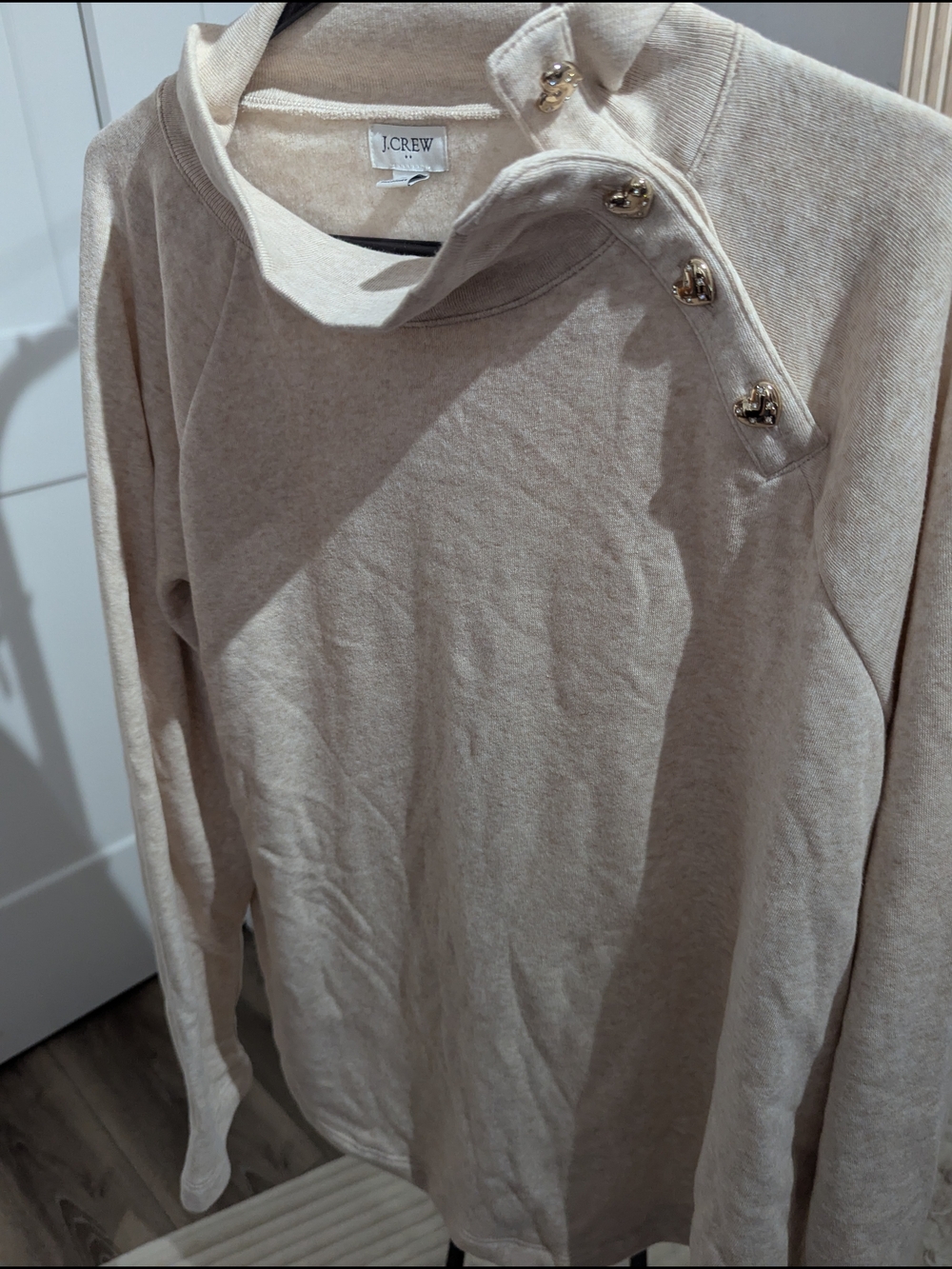 J. Crew Beige Button-Shoulder Long Sleeve Top